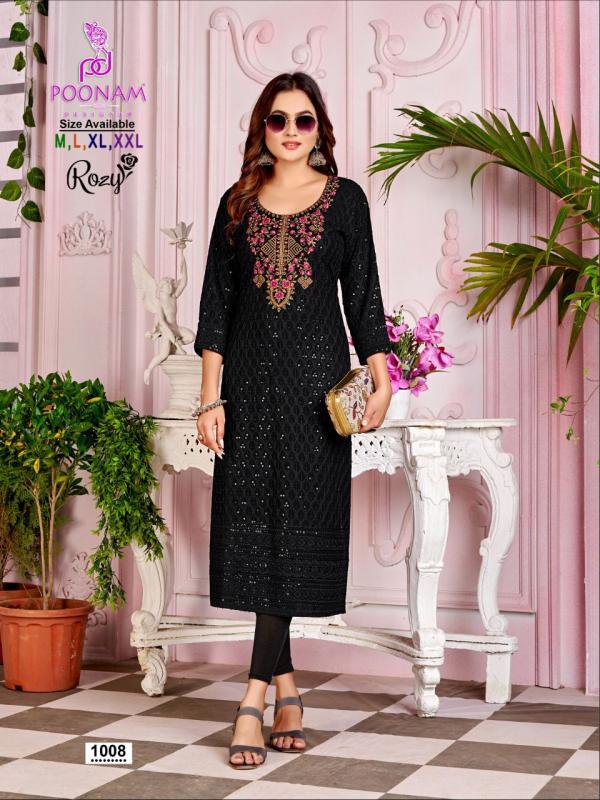 Poonam Rozy Fancy Wear Embroidery Rayon Designer Kurti Collection